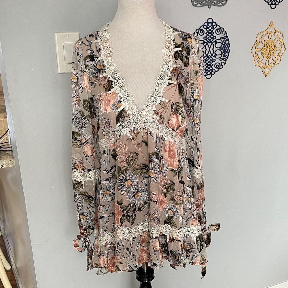 For Love And Lemons Luciana Swing Floral Long Sleeve Dress -  size xs women